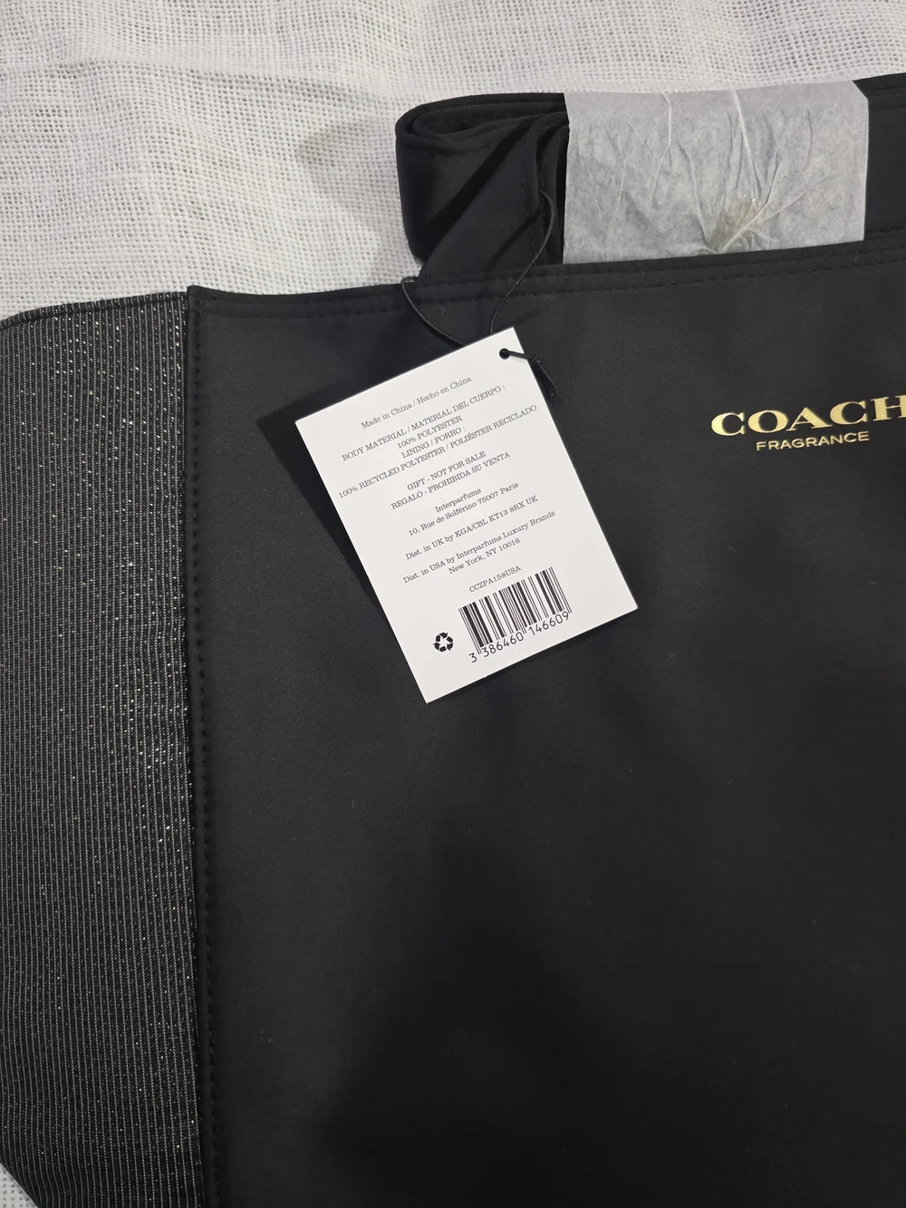NWT Coach Fragrance Tote Bag Black Shopper Glitter Sides Large